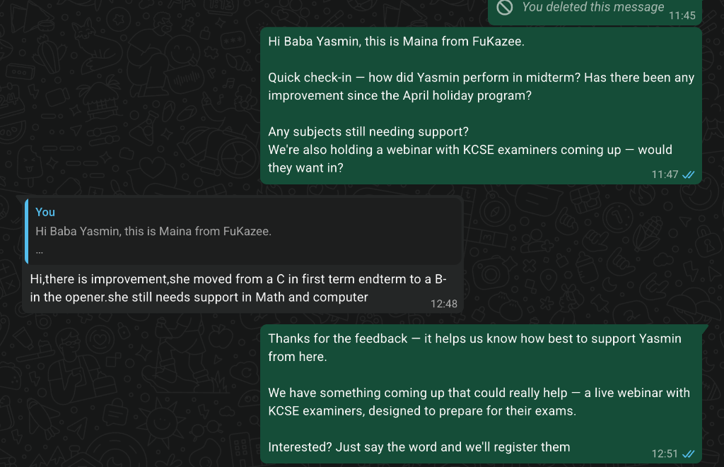Yasmin WhatsApp Parent Feedback